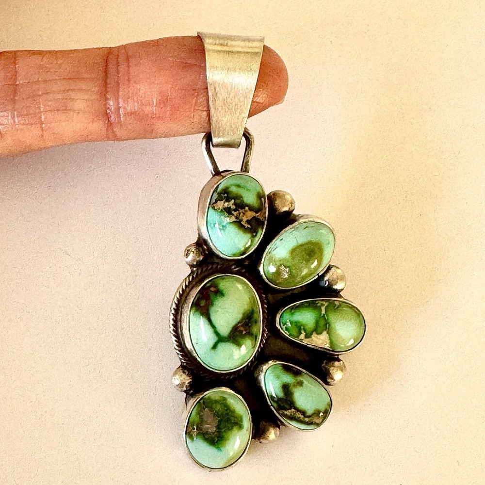 Navajo Half Cluster Pendant Turquoise‎ Sonoran Gold 2.25 Signed Sheila Sterling - Picture 5 of 8
